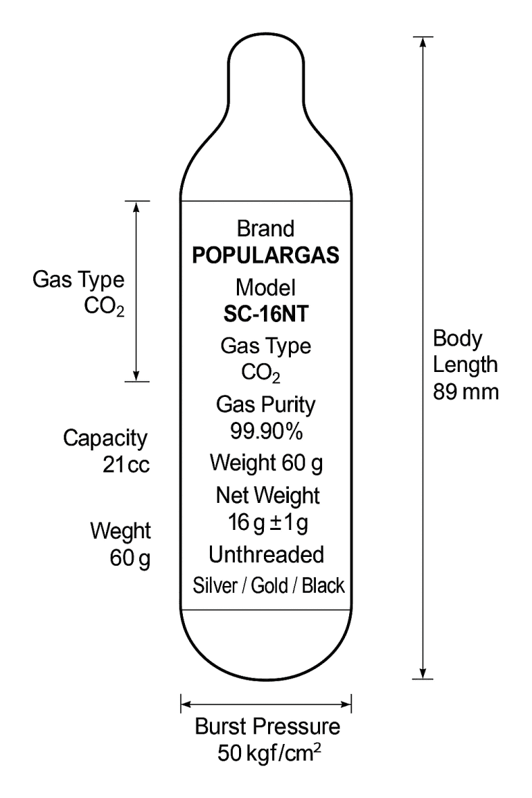 16g C02 Technical Drawing | PopularGas