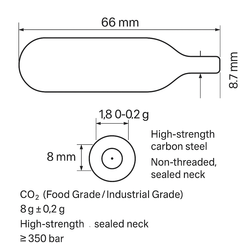 8g C02 Technical Drawing | POPULARGAS