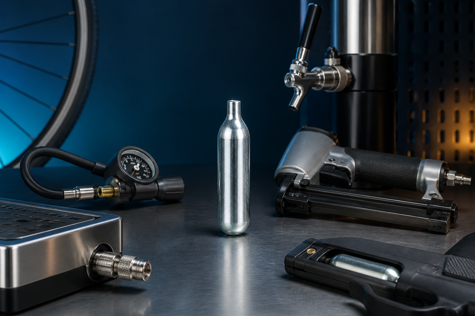 12g CO2 cartridge uses: bicycle inflator, beverage dispenser and pneumatic tool applications
